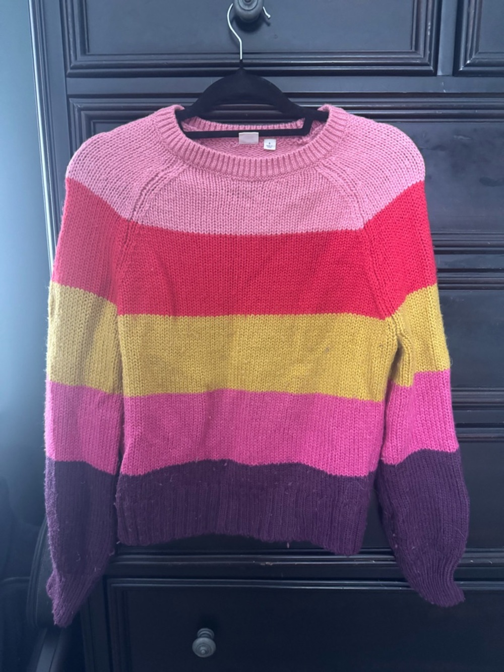 GAP Multicolor Striped Crewneck Sweater in Pink, Red, Yellow, Purple